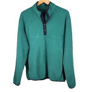 Uniqlo Sweater Men's Green Fleece Snap Button Pullover‎ Long Sleeve SZ Large
